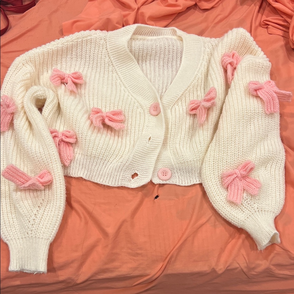 Pink Bow-Embellished Cardigan